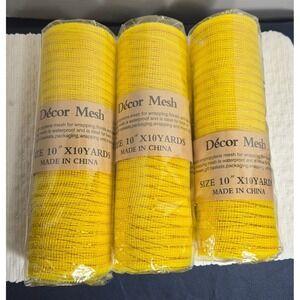 Poly/Deco Mesh 10"x 10 yards 3 Rolls Yellow with Metallic Gold Stripe